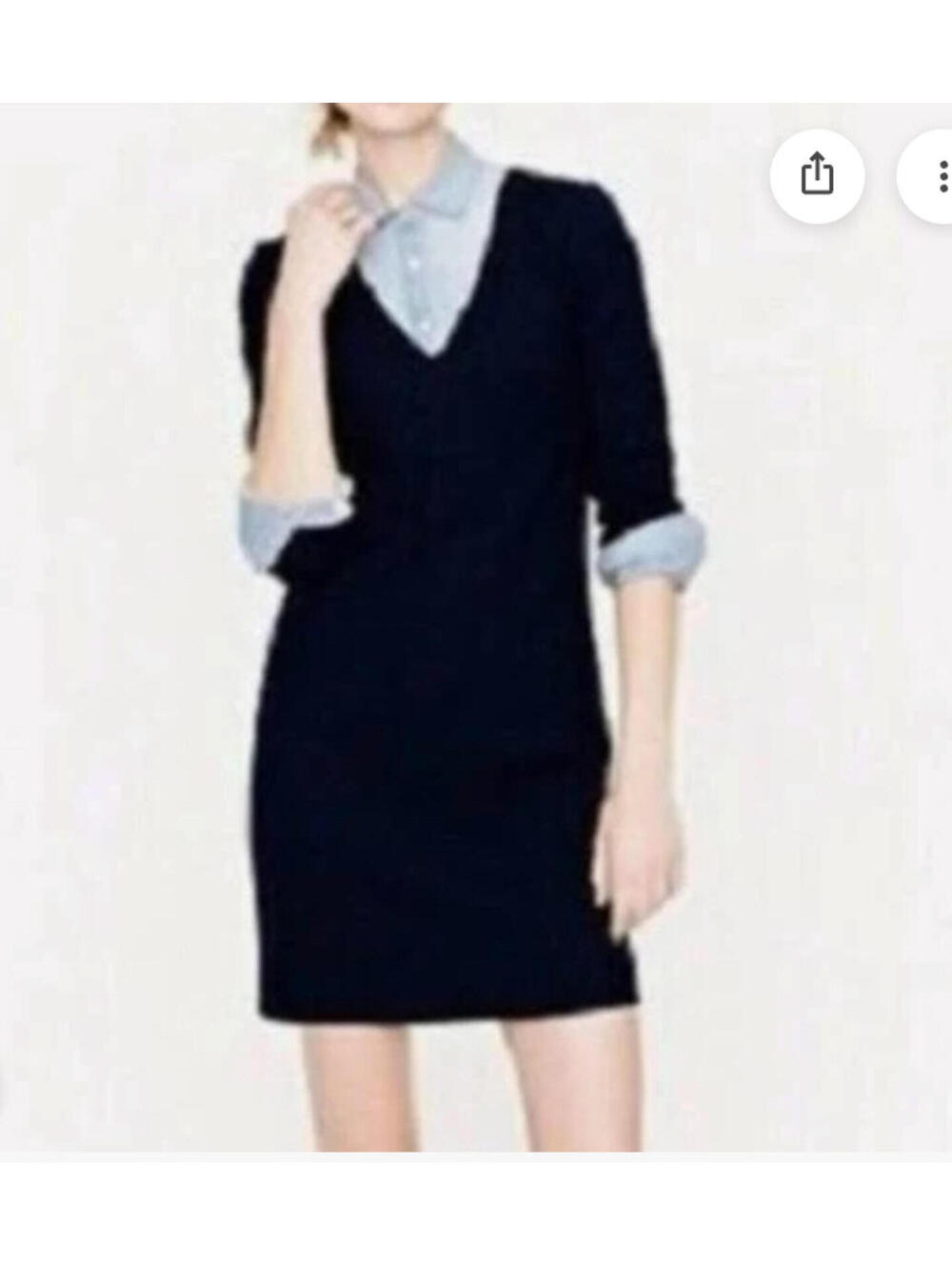 J Crew sz 12 navy blue wool 3/4 sleeve minimalist career wear dress DD